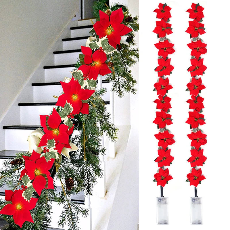 Poinsettia Blumen Lichterkette – LED Weihnachtsbeleuchtung für Innen und Außen, Ideal für Weihnachtsbaum und Festdekoration 1