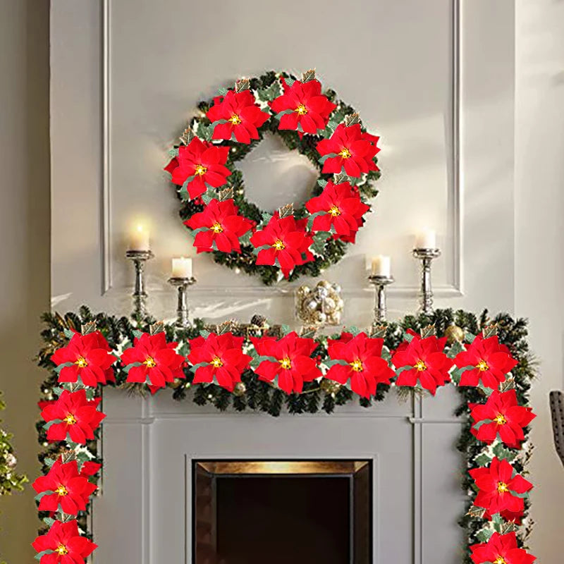 Poinsettia Blumen Lichterkette – LED Weihnachtsbeleuchtung für Innen und Außen, Ideal für Weihnachtsbaum und Festdekoration 3