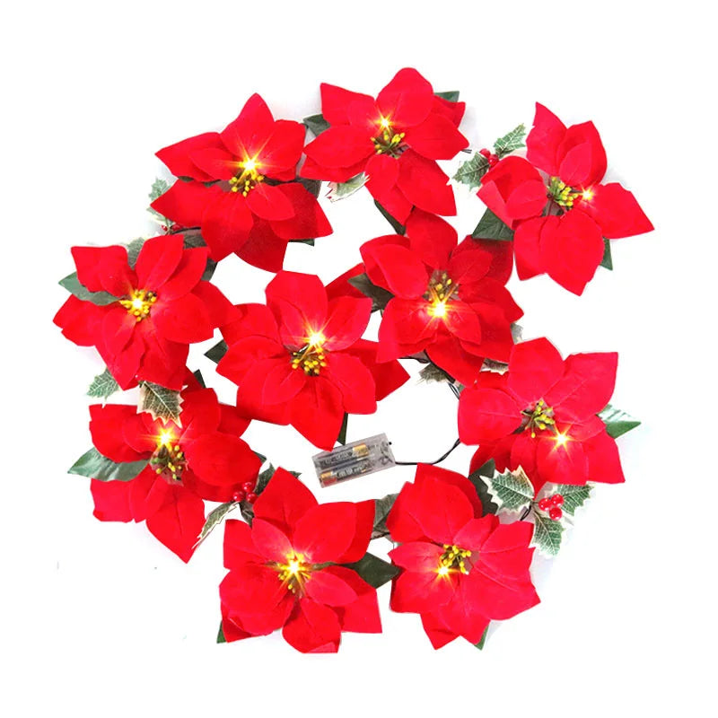 Poinsettia Blumen Lichterkette – LED Weihnachtsbeleuchtung für Innen und Außen, Ideal für Weihnachtsbaum und Festdekoration 5