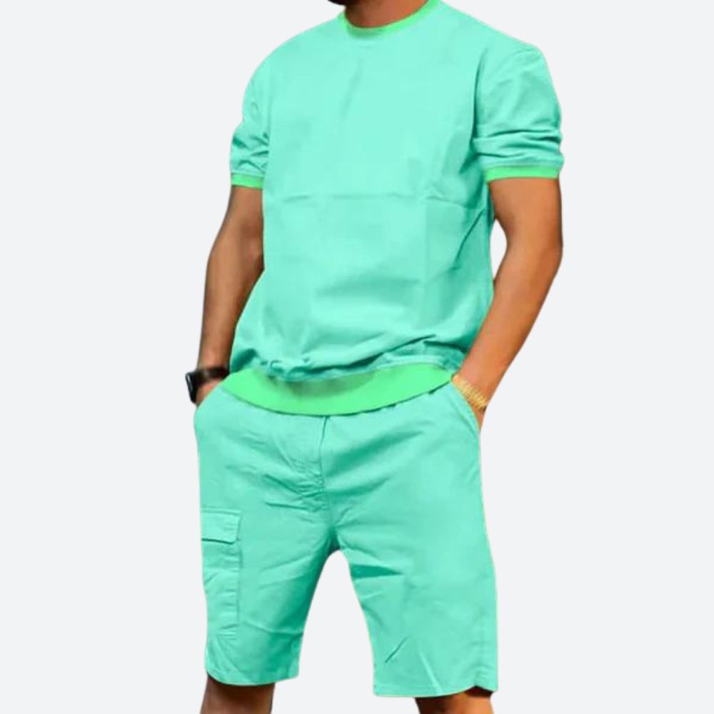 Variant image for Herren Set Blau Größe M Baumwolle - Hemd und Shorts für Männer, Stilvolles Sommeroutfit-21