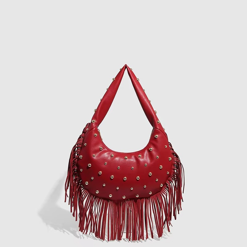 Retro Handtasche Damen aus Wildleder mit Fransen – Croissant-Form, Boho-Stil, Größe Klein und Groß, Elegante Tasche für Alltag und besondere Anlässe 2