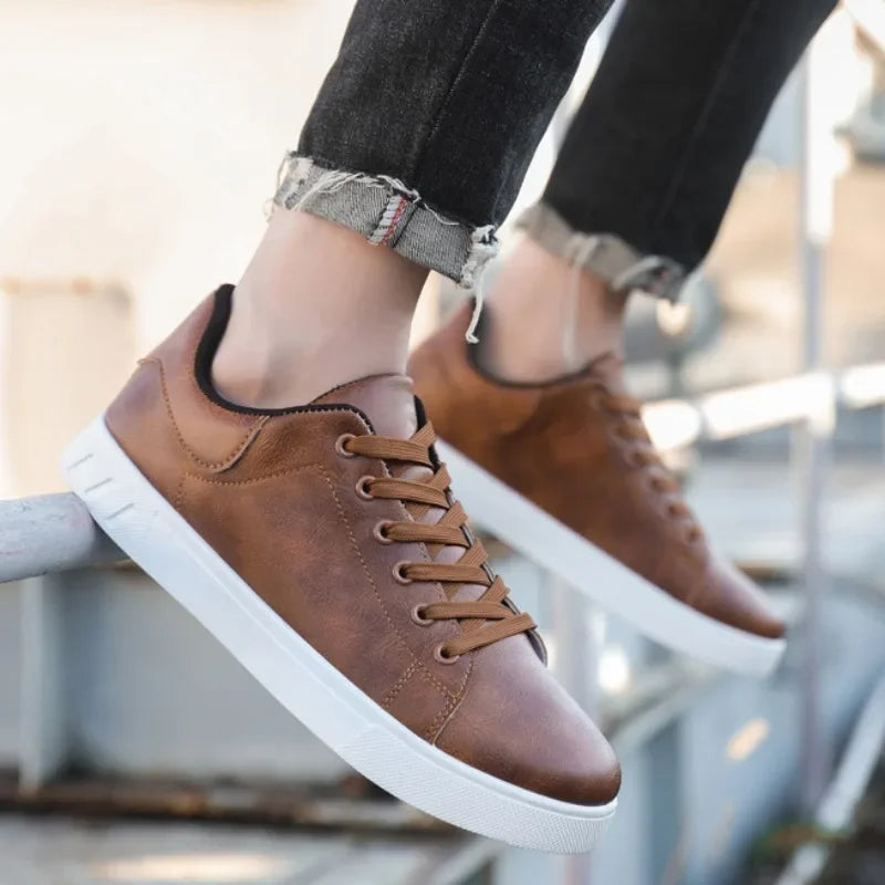 Herren Sneaker Braun Größe 42 Leder mit Weißer Sohle-4
