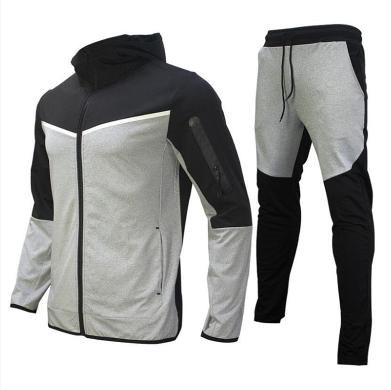 Männer Sport Outfit Zweiteilig Atmungsaktiv Fitnessset mit Reißverschlussjacke und Trainingshose-3