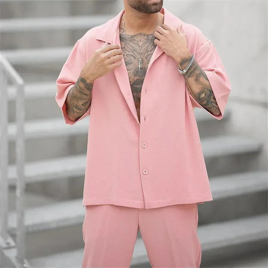 Herren Anzug Sommer Modern Bequem Baumwolle Stilvoll Atmungsaktiv-5
