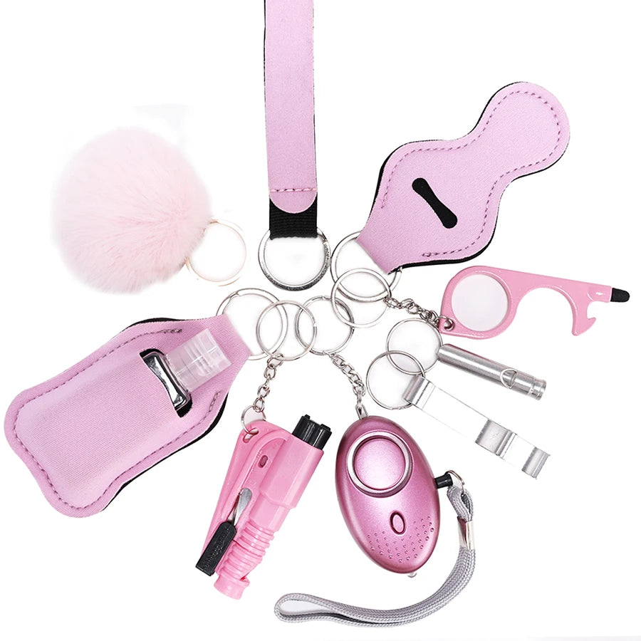 Selbstverteidigungs-Schlüsselanhänger-Set für Frauen, Sicherheits-Schlüsselanhänger, komplettes Set mit persönlichem Alarm, Fensterbrecher-Schlüsselanhänger-Zubehör 0