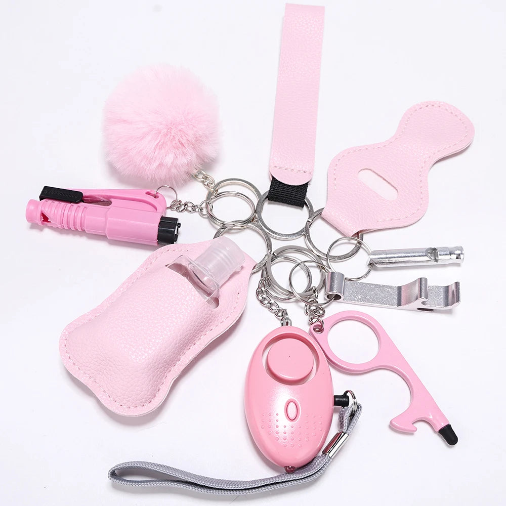 Selbstverteidigungs-Schlüsselanhänger-Set für Frauen, Sicherheits-Schlüsselanhänger, komplettes Set mit persönlichem Alarm, Fensterbrecher-Schlüsselanhänger-Zubehör 10