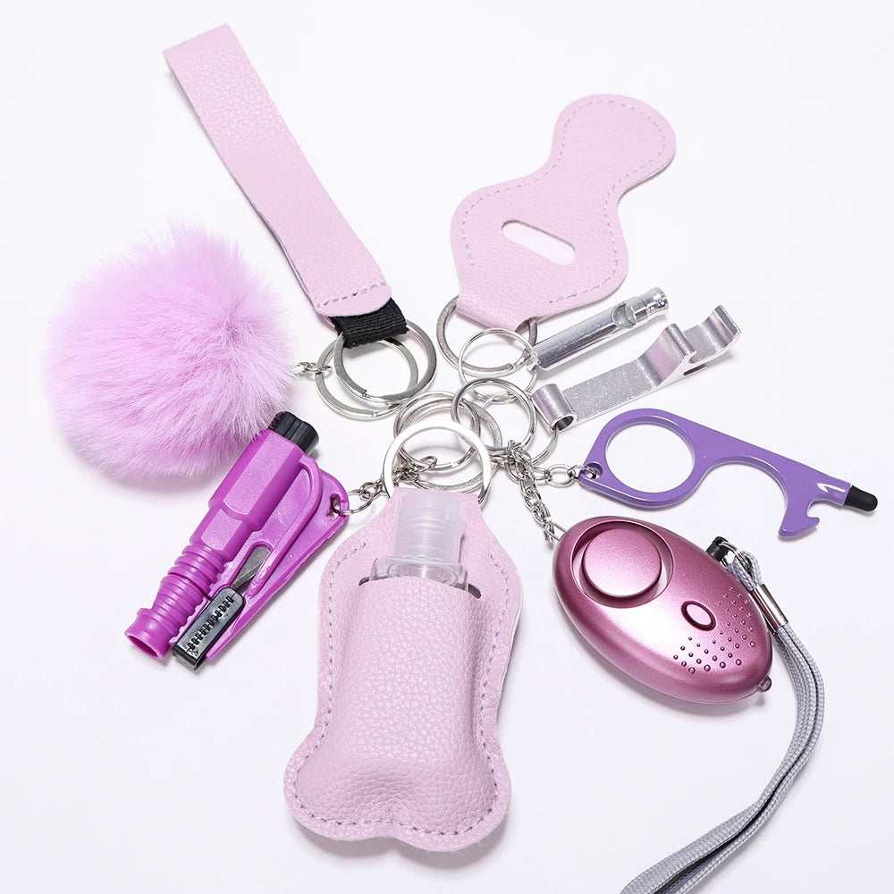 Selbstverteidigungs-Schlüsselanhänger-Set für Frauen, Sicherheits-Schlüsselanhänger, komplettes Set mit persönlichem Alarm, Fensterbrecher-Schlüsselanhänger-Zubehör 12