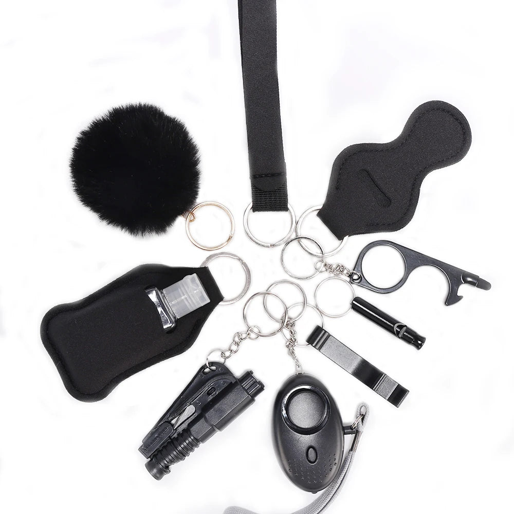 Selbstverteidigungs-Schlüsselanhänger-Set für Frauen, Sicherheits-Schlüsselanhänger, komplettes Set mit persönlichem Alarm, Fensterbrecher-Schlüsselanhänger-Zubehör 13