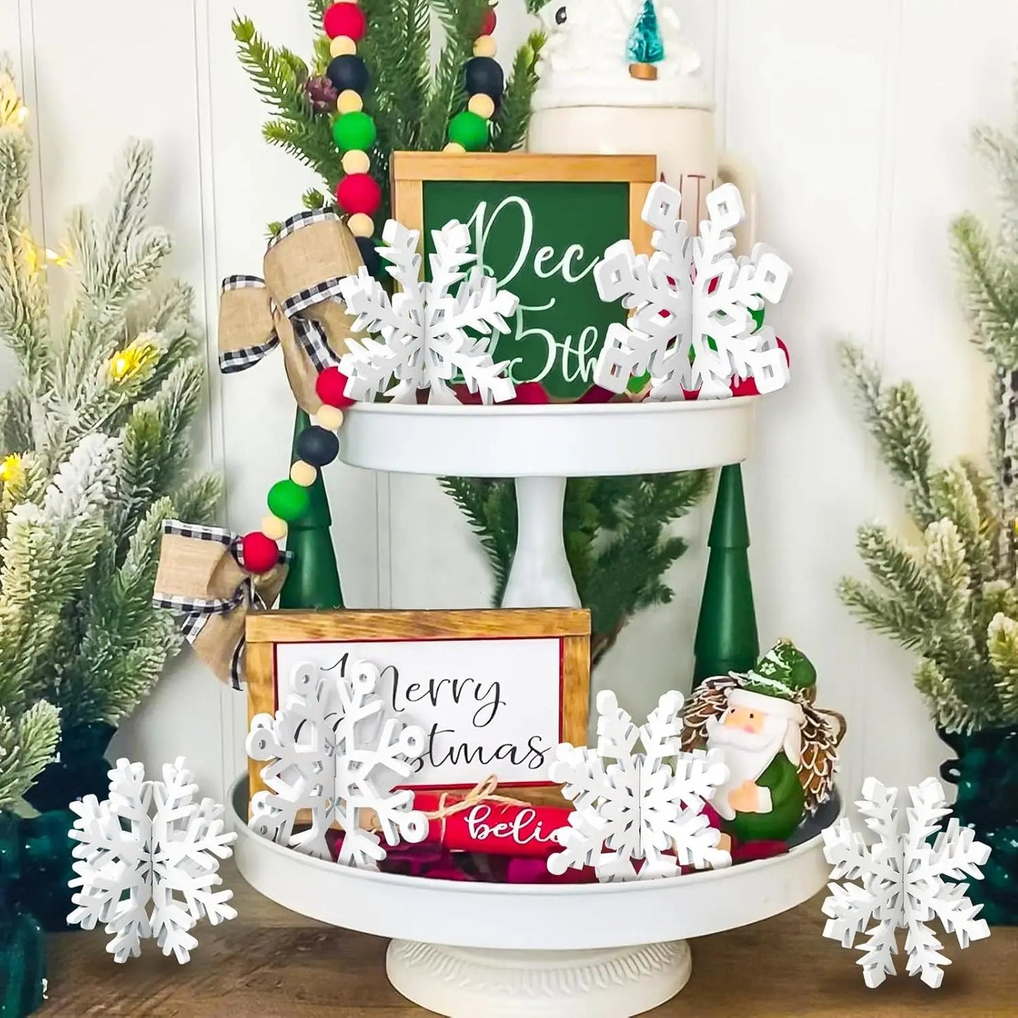 SnowyGlow – 6-teiliges Weihnachtstisch-Ornament-Set aus Holz 1