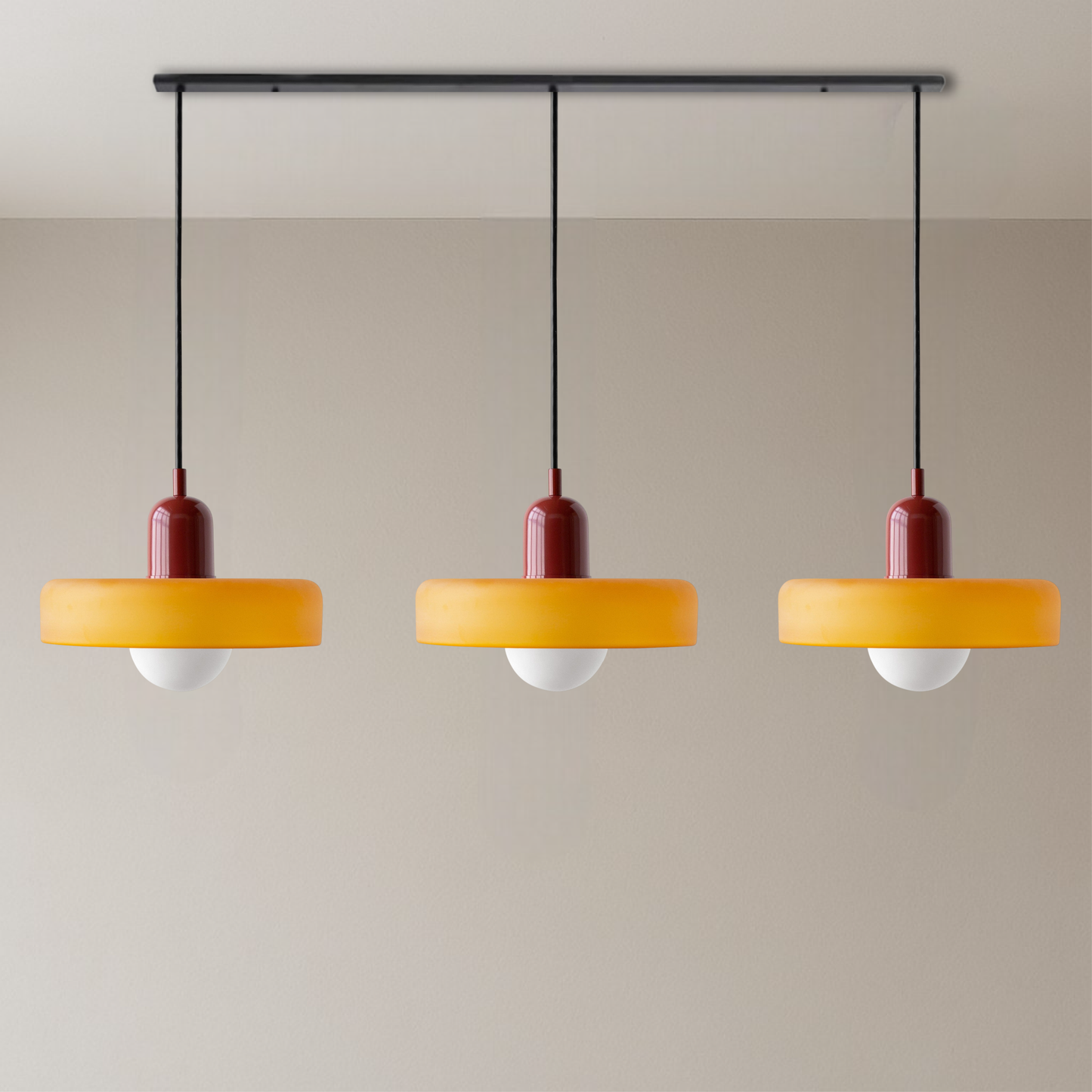 SoftGlow | 3-flammige Bauhaus-Pendelleuchte aus farbigem Glas für das Wohnen 12