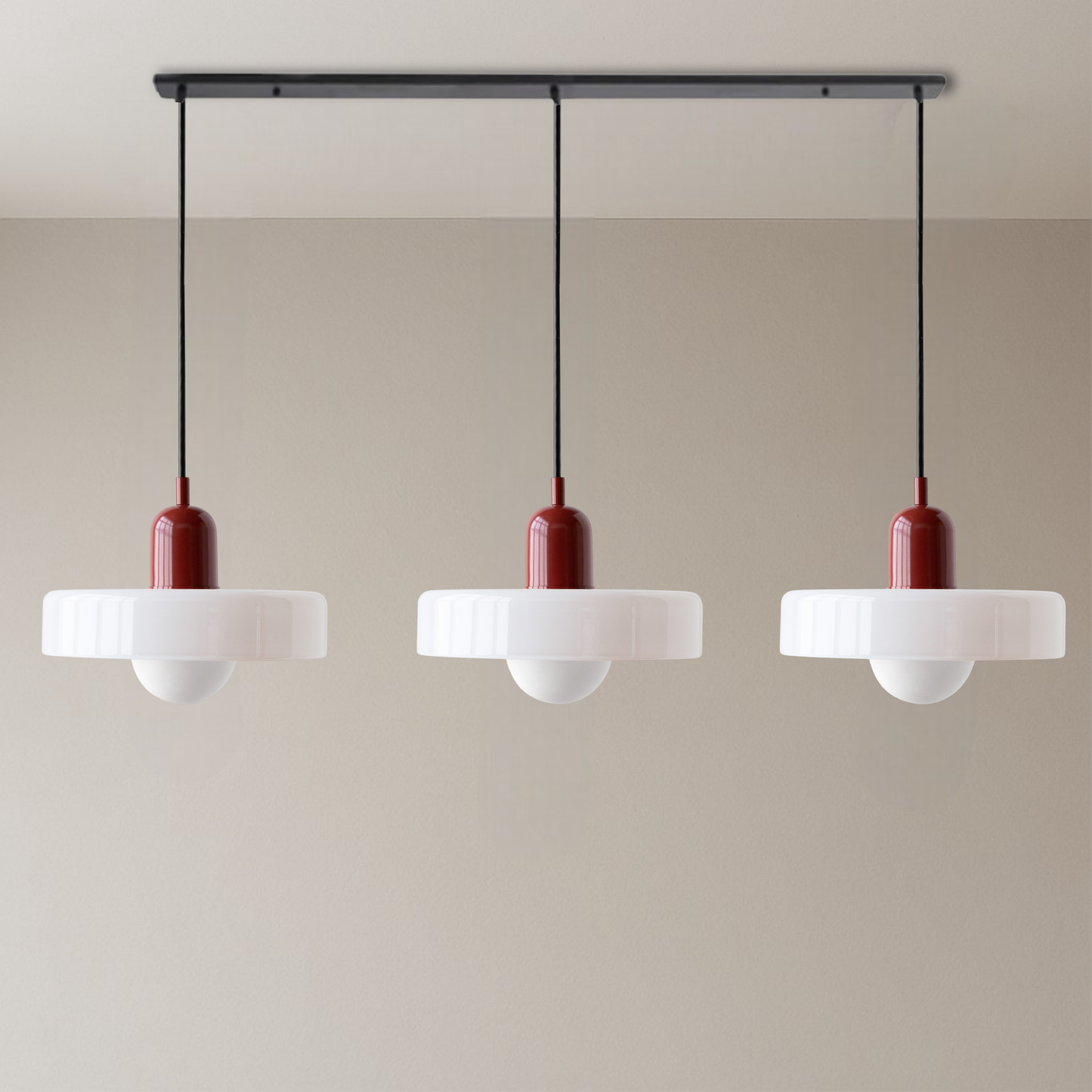 SoftGlow | 3-flammige Bauhaus-Pendelleuchte aus farbigem Glas für das Wohnen 14