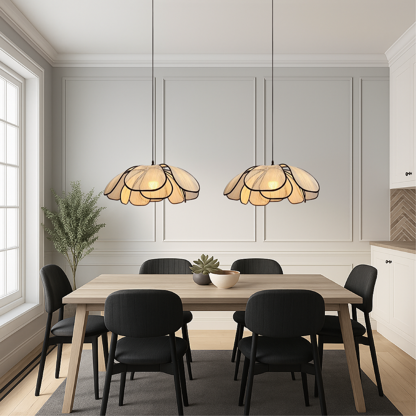 Solyra | Künstlerische Hängelampe aus Holz mit Blumenmotiv 1