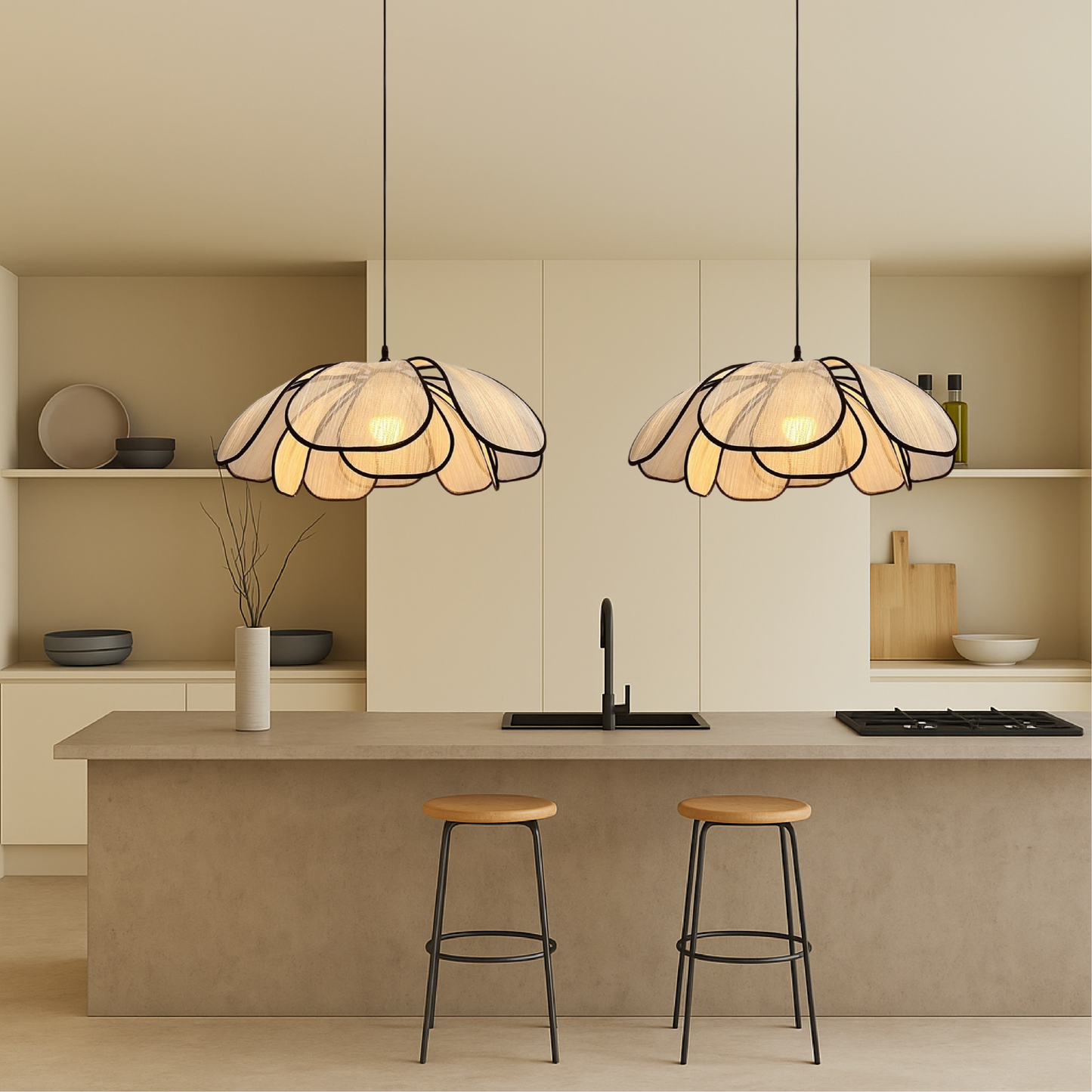 Solyra | Künstlerische Hängelampe aus Holz mit Blumenmotiv 2