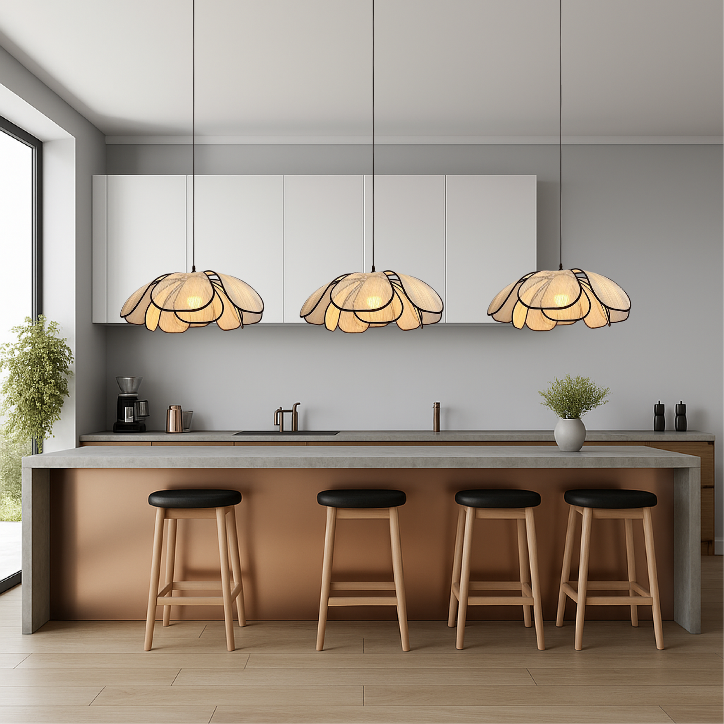 Solyra | Künstlerische Hängelampe aus Holz mit Blumenmotiv 3