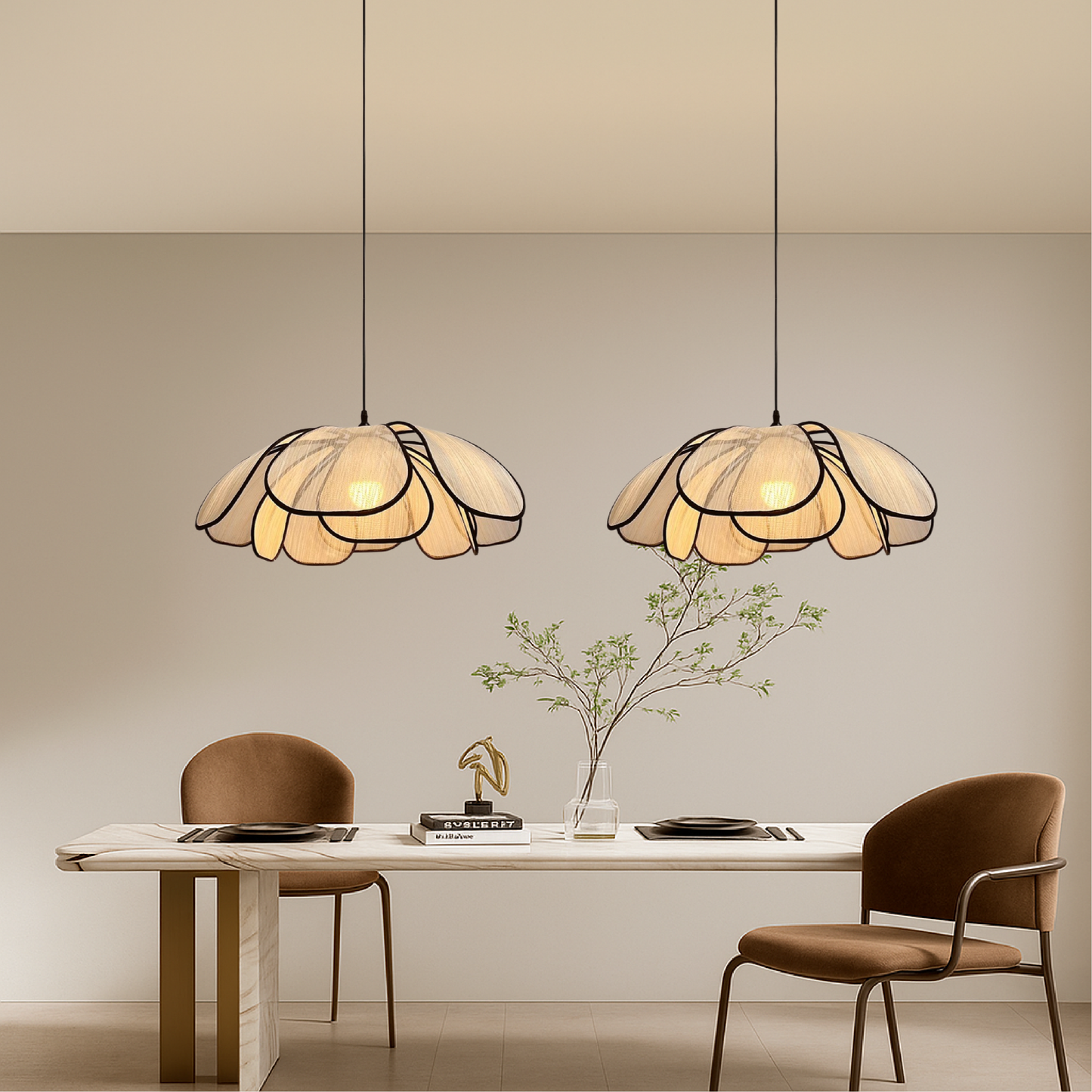 Solyra | Künstlerische Hängelampe aus Holz mit Blumenmotiv 4