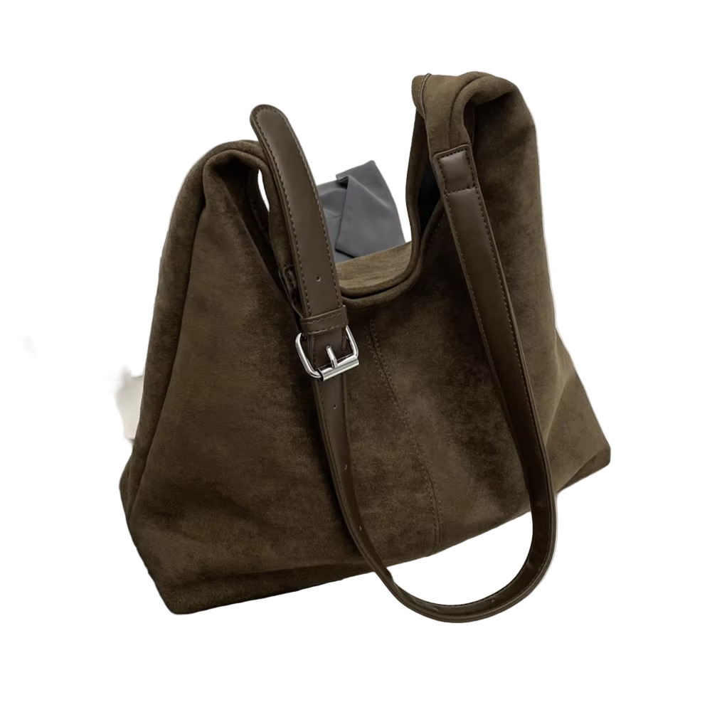 Stilvolle Wildleder Handtasche Damen Schwarz mit Verstellbarem Riemen – Elegante Tasche für Alltag und Büro 1
