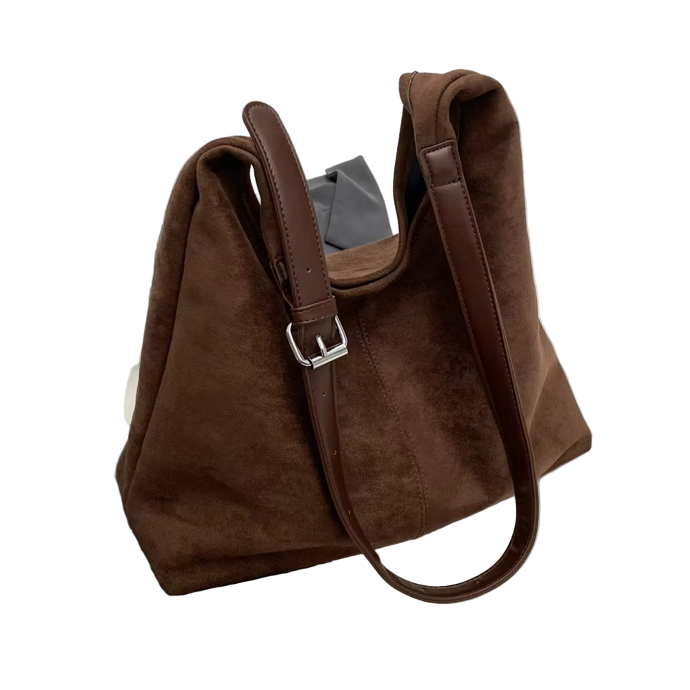 Stilvolle Wildleder Handtasche Damen Schwarz mit Verstellbarem Riemen – Elegante Tasche für Alltag und Büro 3