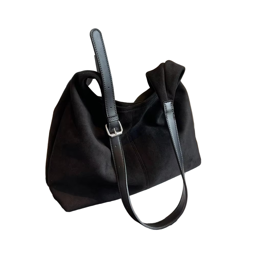 Stilvolle Wildleder Handtasche Damen Schwarz mit Verstellbarem Riemen – Elegante Tasche für Alltag und Büro 4