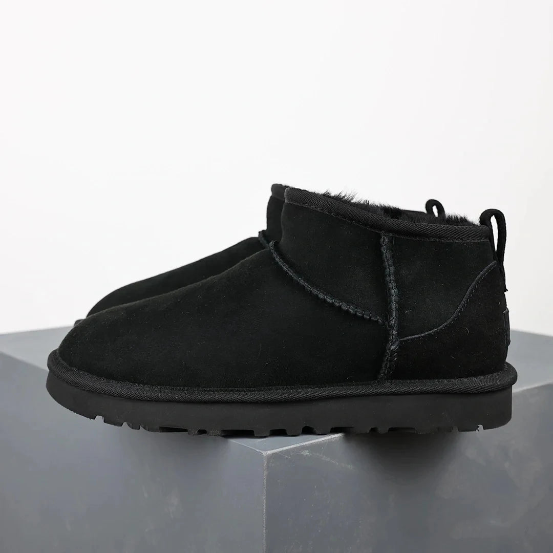 Stylische Damen Winterstiefeletten – Schwarze Plateaustiefeletten mit warmem Fellfutter 0