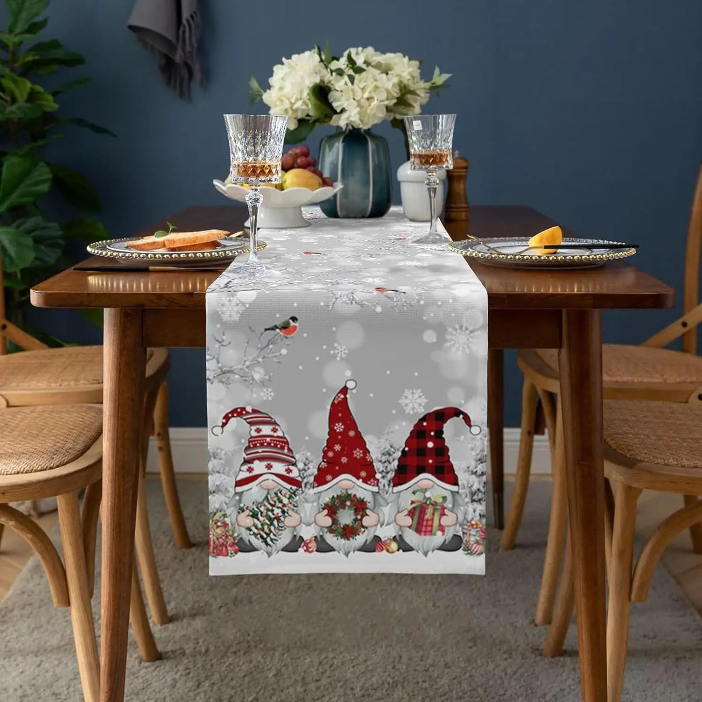 Tischläufer Weihnachten Sneeuwvlok Design 100% Leinen Eleganter Festlicher Tischschmuck 1