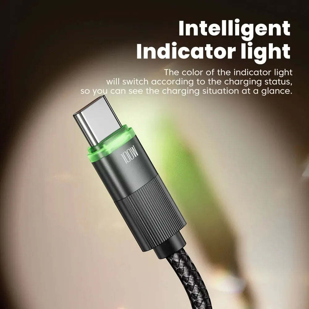 USB-C Kabel Spiralkabel 100W Schnellladung LED-Anzeige Dehnbar 1,8m 2