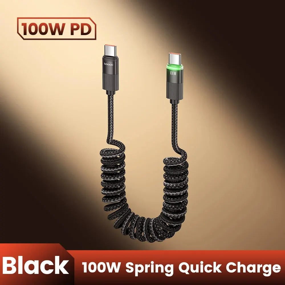 USB-C Kabel Spiralkabel 100W Schnellladung LED-Anzeige Dehnbar 1,8m 6