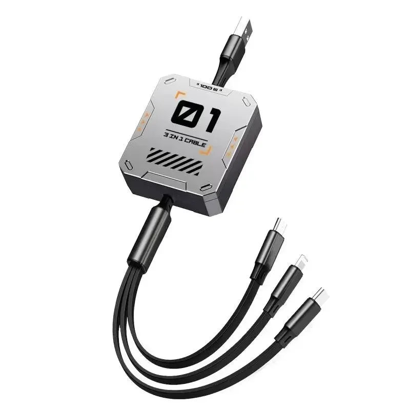 Universal Ladekabel 3-in-1 Ausziehbar 100W Schnellladung für iPhone und USB-C Geräte 0