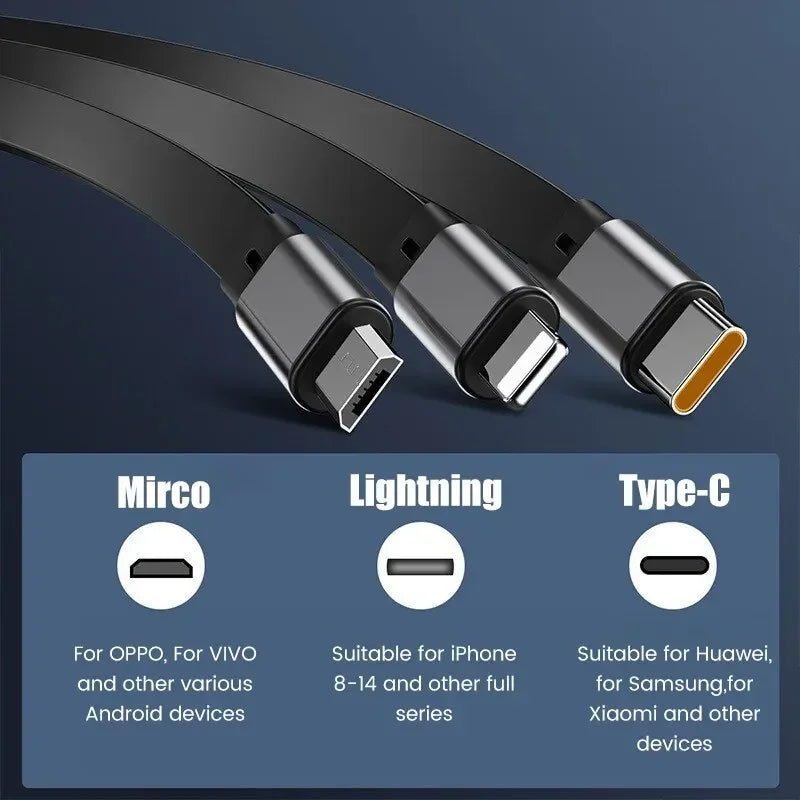 Universal Ladekabel 3-in-1 Ausziehbar 100W Schnellladung für iPhone und USB-C Geräte 3
