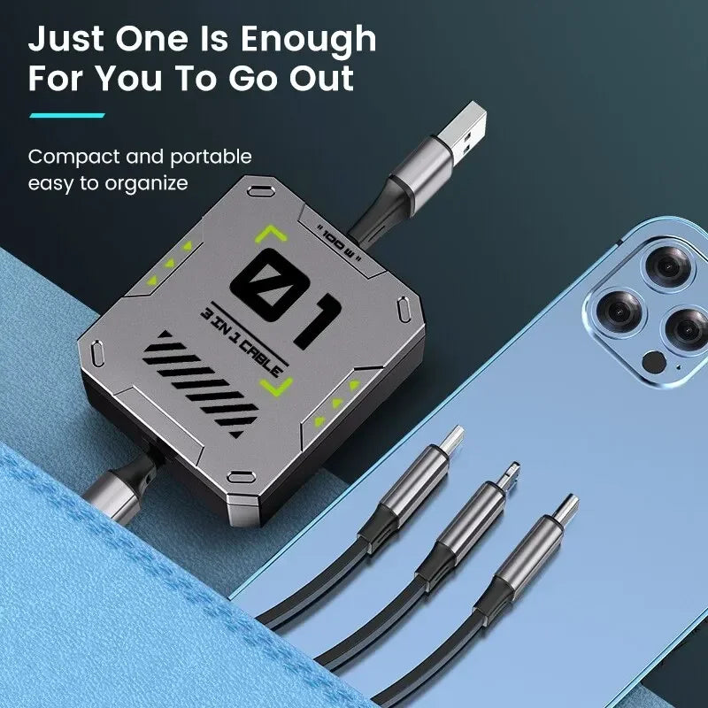 Universal Ladekabel 3-in-1 Ausziehbar 100W Schnellladung für iPhone und USB-C Geräte 4