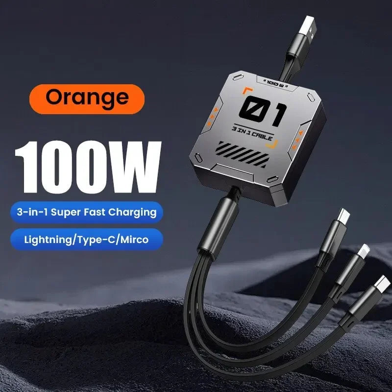 Universal Ladekabel 3-in-1 Ausziehbar 100W Schnellladung für iPhone und USB-C Geräte 7