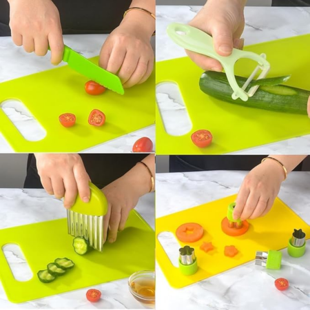 Set da cucina per bambini 8 pezzi – Coltelli e pelapatate sicuri per bambini, senza BPA, ideale per piccoli cuochi dai 2 anni in su