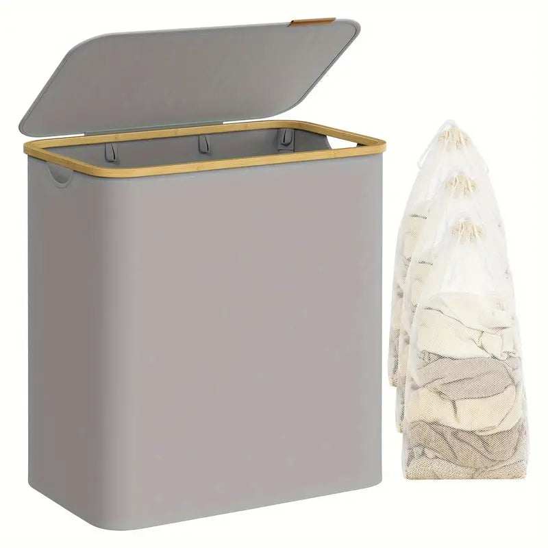 Wäschekorb 150L mit 3 Fächern – Strapazierfähiger Wäschesammler für Schlafzimmer und Badezimmer – Grau/Beige 2