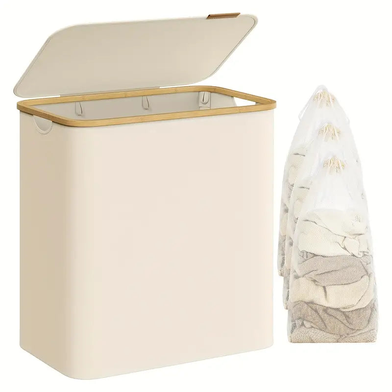 Wäschekorb 150L mit 3 Fächern – Strapazierfähiger Wäschesammler für Schlafzimmer und Badezimmer – Grau/Beige 3
