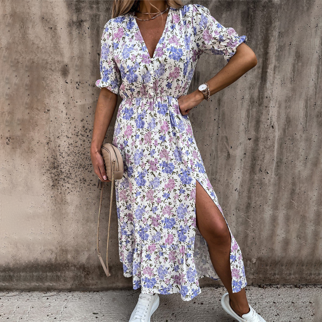 Variant image for Damen Sommerkleid Rosa Größe M Polyester mit V-Ausschnitt und Split-Detail-26