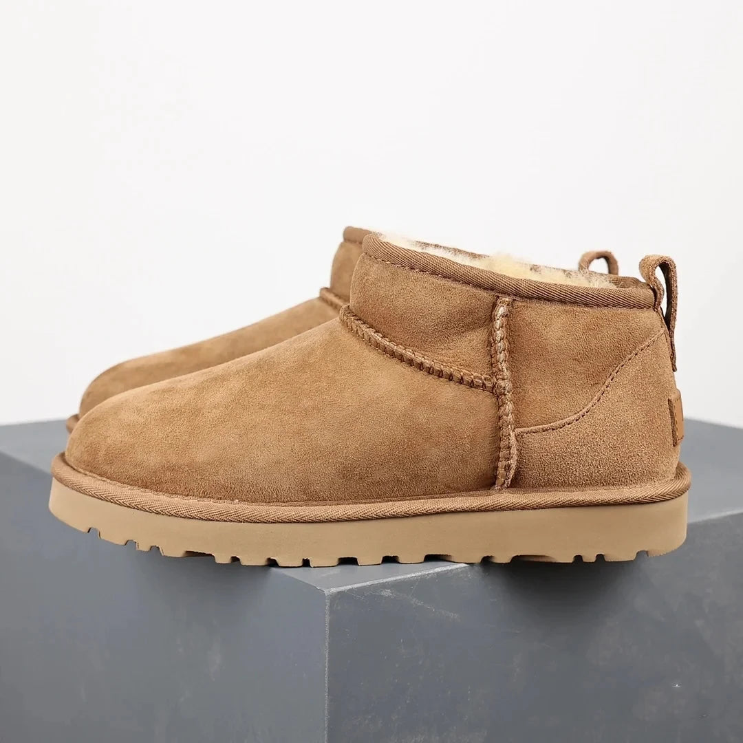 Winterliche Damenstiefel Schwarz – Ultra Mini Plattform Stiefel aus Leder mit Warmem Fell für Elegante Looks 1
