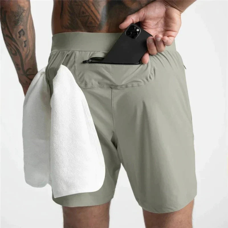 Herren Sportshorts Atmungsaktiv Leicht Mit Reißverschlussfächern Elastischer Bund-1