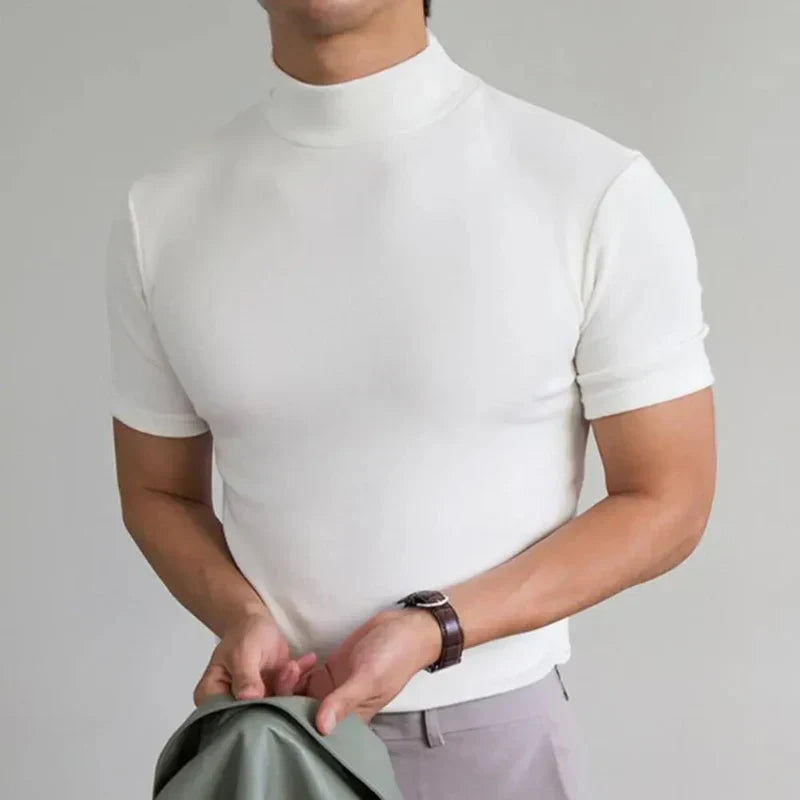Basic men's T-shirt with high collar | Simple, comfortable & versatile