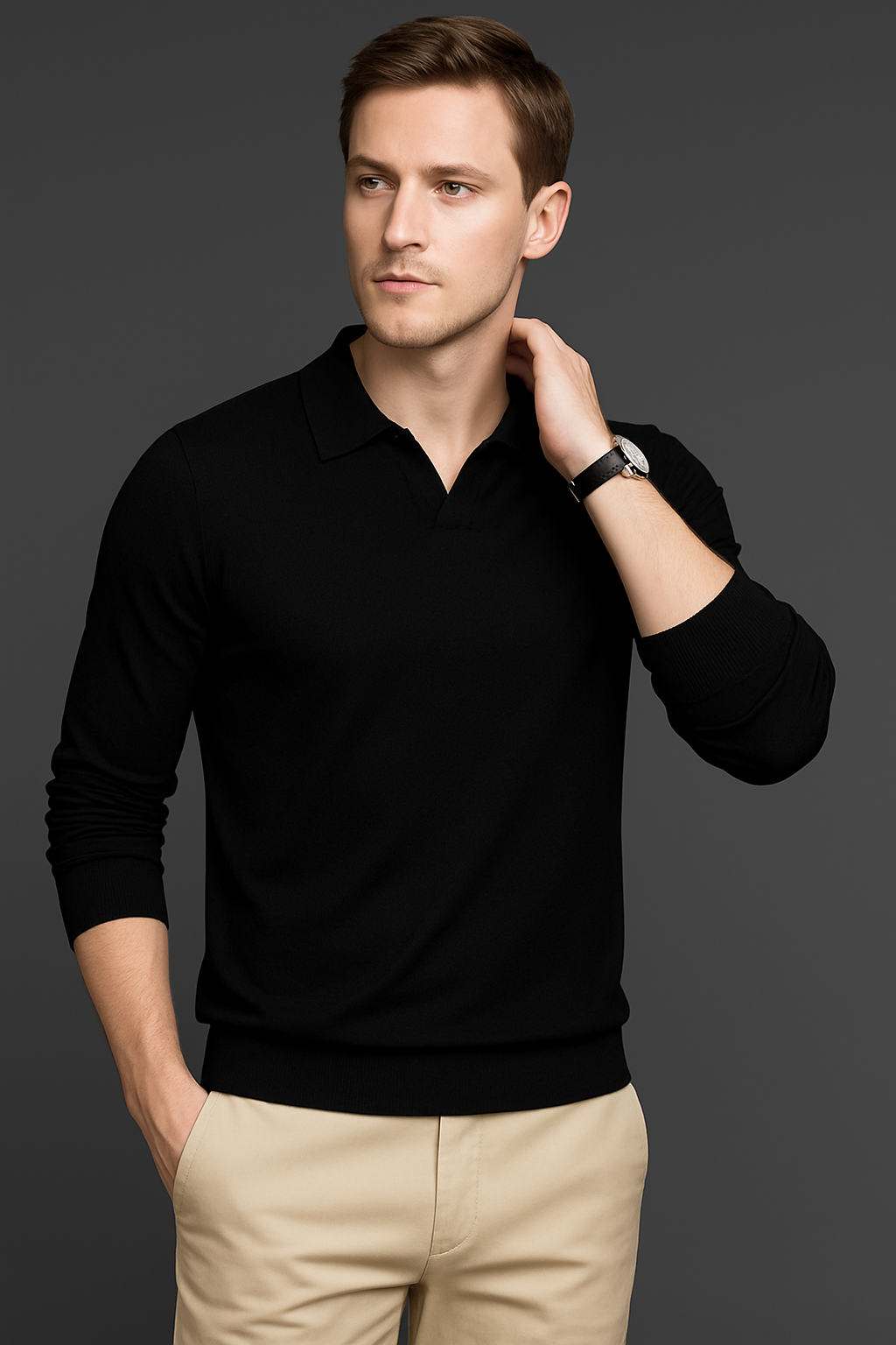 Men's long-sleeve polo shirt with modern cut – sophisticated & timeless