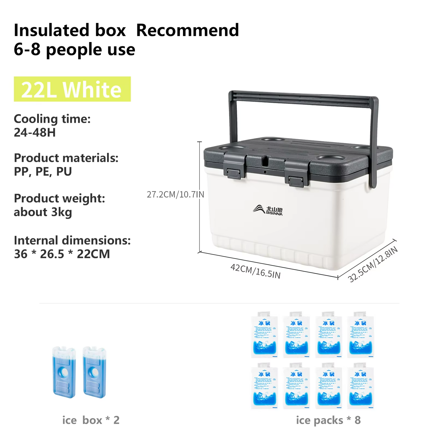 Portable ice chest cooler box with high capacity for camping and travel
