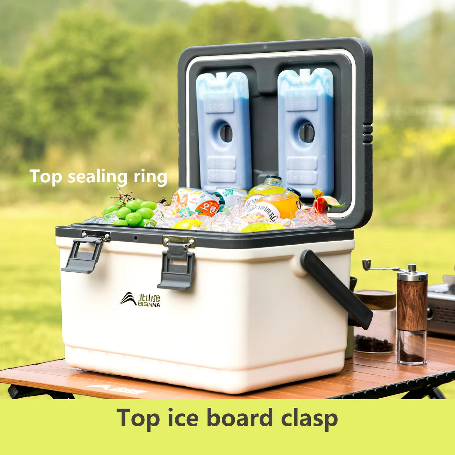 Portable ice chest cooler box with high capacity for camping and travel