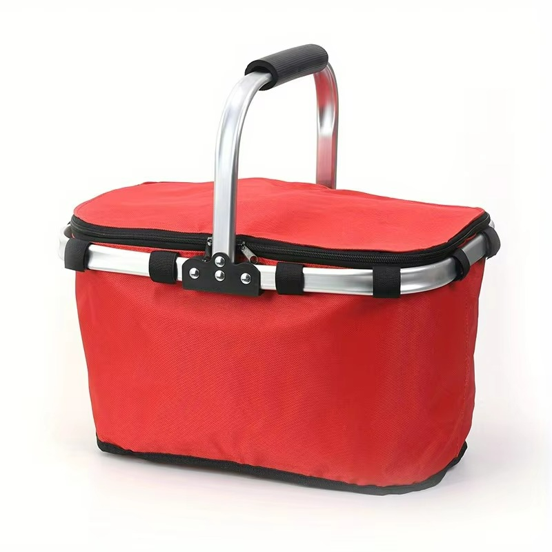 Portable thermal cooler bag foldable insulated picnic basket
