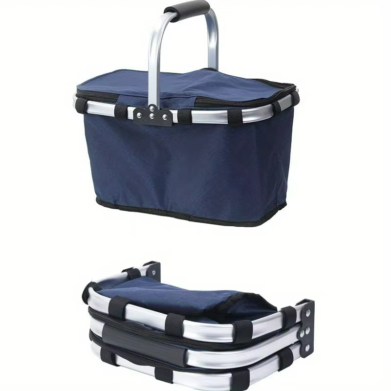 Portable thermal cooler bag foldable insulated picnic basket