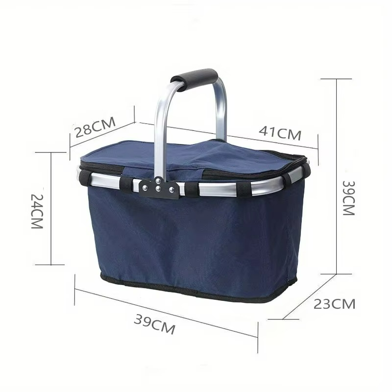 Portable thermal cooler bag foldable insulated picnic basket