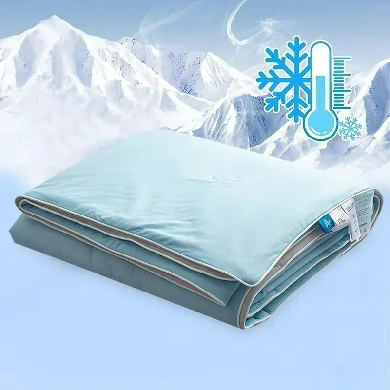 Cooling summer blanket with double-sided cold-touch fabric