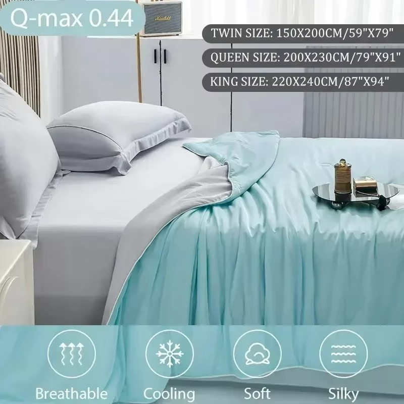 Cooling summer blanket with double-sided cold-touch fabric