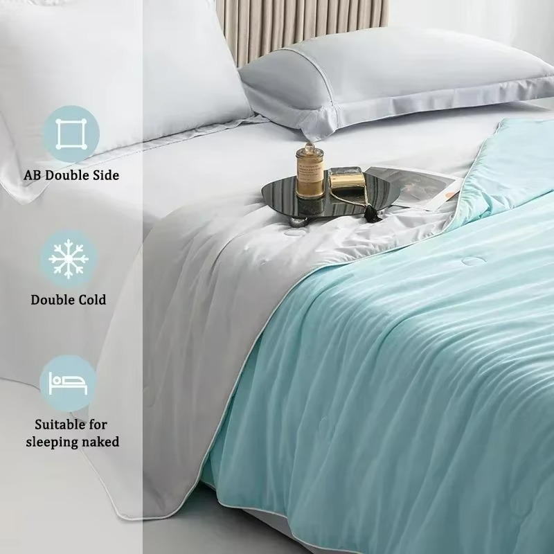 Cooling summer blanket with double-sided cold-touch fabric