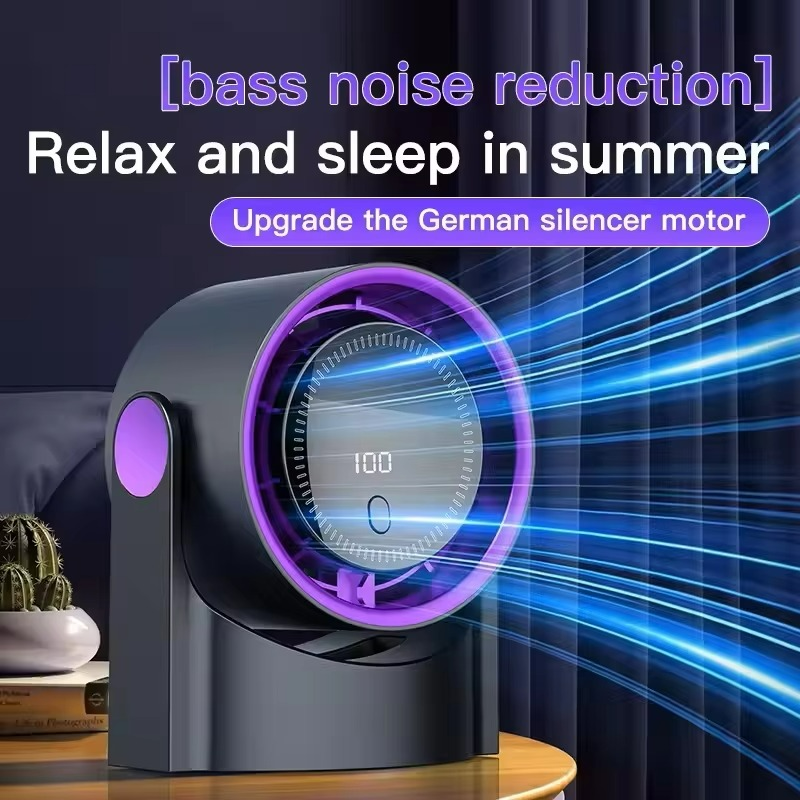 Quiet table fan with digital display and wireless portability