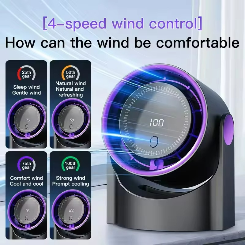 Quiet table fan with digital display and wireless portability