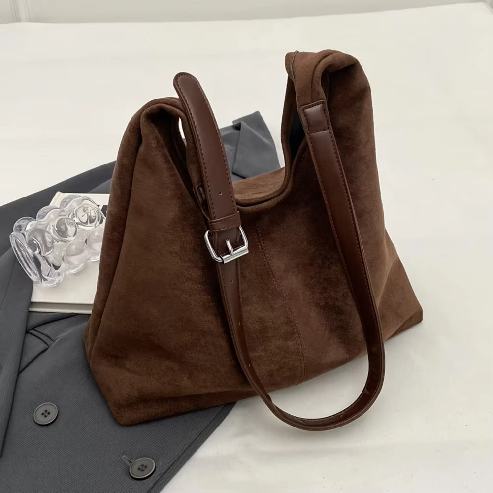 Stylish Suede Handbag Women Black with Adjustable Strap – Elegant Bag for Everyday and Office