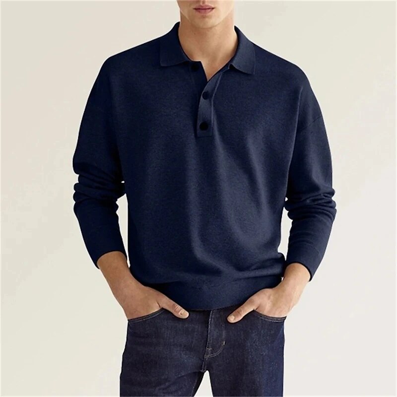 Herren Poloshirt Langarm Schwarz Größe M Baumwolle-5